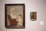 “Pairing”: Ammi Phillips, Mrs Goodrich and Child, c. 1812, oil on canvas; Artist Unknown, Russian Icon, 16th century, tempera on wood panel with silver