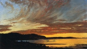 Frederic E. Church, Sunset, Bar Harbor, detail, c. September 1854, oil on paper mounted on canvas, 10 1/8 x 17 ¼ in., OL.1981.72.  Collection of Olana State Historic Site.