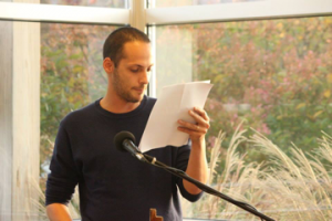 Writers Omi resident Daniele Bernardi reading at Omi in fall 2014