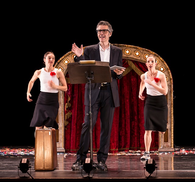 Monica Bill Barnes, Ira Glass, and Anna Bass in 'Three Acts, Two Dancers, One Radio Host' (photo David Bazemore)