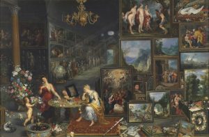 Jan Brueghel the Elder (Flemish, 1568–1625), Frans Francken II (Flemish, 1581–1642), Hendrik van Balen (Flemish, c. 1574/75–1632), Jan Brueghel the Younger (Flemish, 1601–1678), and others, Sight and Smell, c. 1618–23. Oil on canvas, 69 1/4 x 103 7/8 in. © Photographic Archive. Museo Nacional del Prado, Madrid